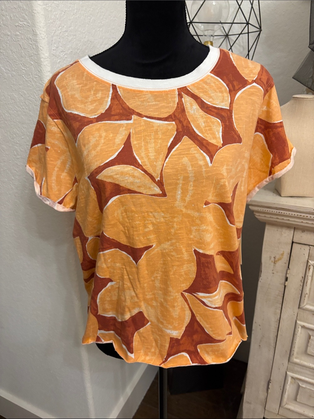 Maeve by Anthropologie Women’s Short Sleeve Floral Print Top - Orange